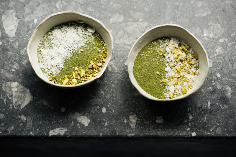 Two bowls of matcha powder on a table. | The White Leaf 	
